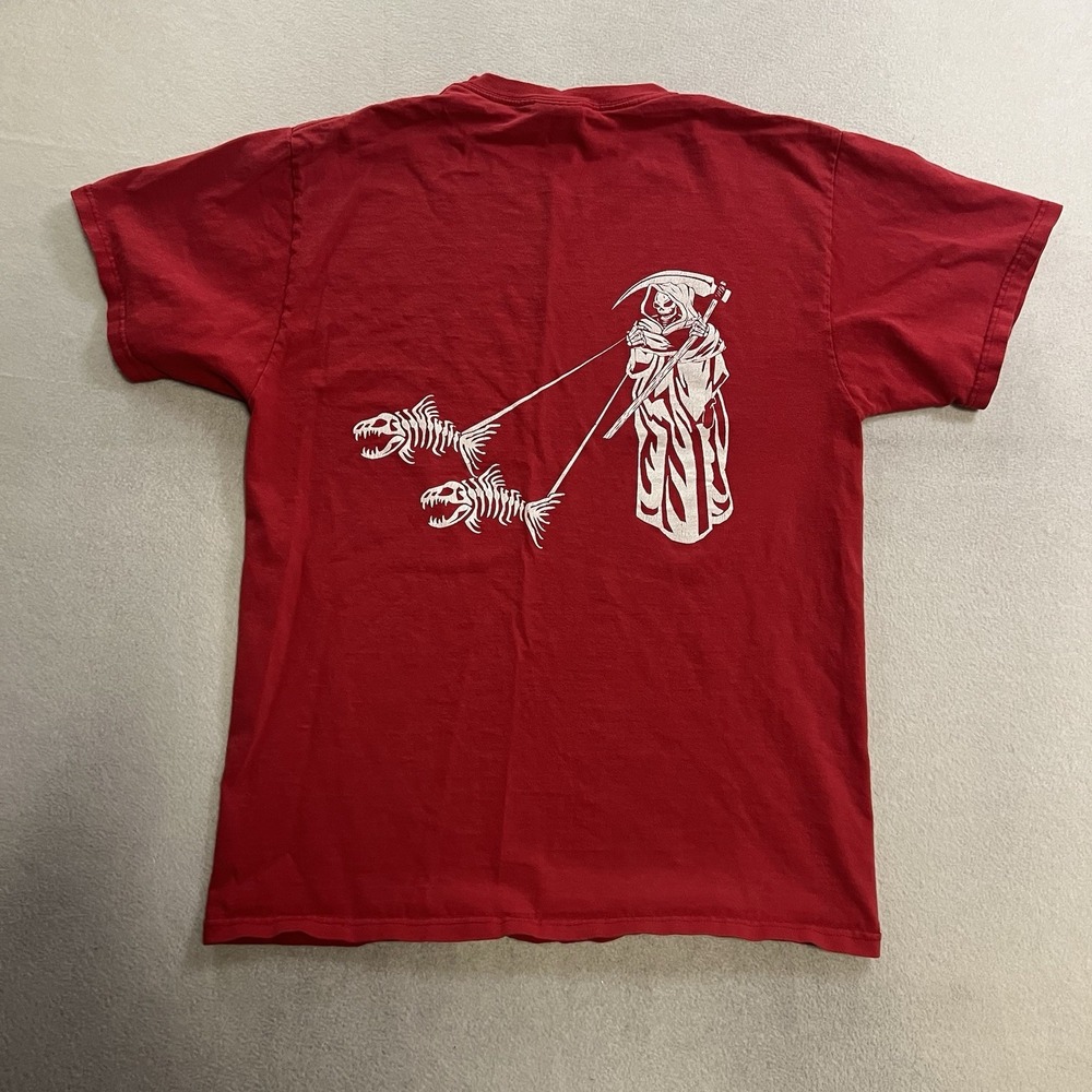 Vintage Booyaa Fight Wear T-Shirt Men's Large Red Grim Reaper Fishing MMA Y2K